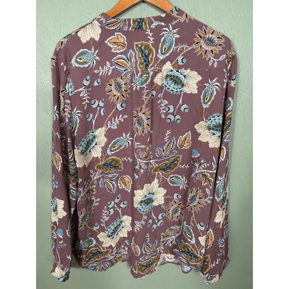 Chico's Blouse Women's 4 XXL Jacobean Bouquet Floral Pleated Ruffle Long Sleeve - Picture 11 of 12